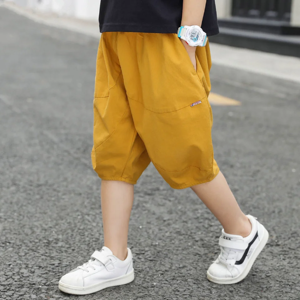 

Kids Pants Boy Girl Summer Solid Color Linen Pleated Children Ankle-length Pants for Baby Boys Pants Casual Harem Pants Cropped