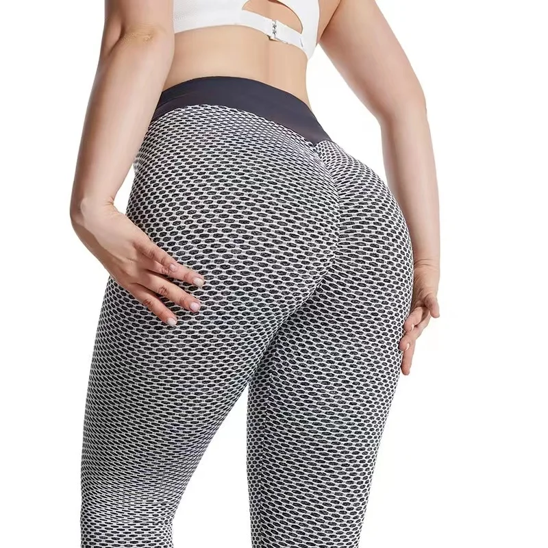 

European and American knitted peach buttocks jacquard pants sports fitness pants moisture absorption sweat honeycomb yoga pants