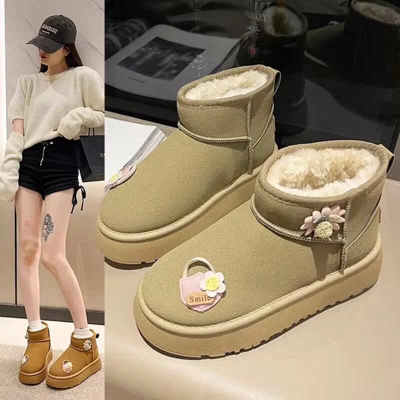 

Thick-soled waterproof table hand custom plus fleece warm fur one lovely border boots all-match big size women 35-41