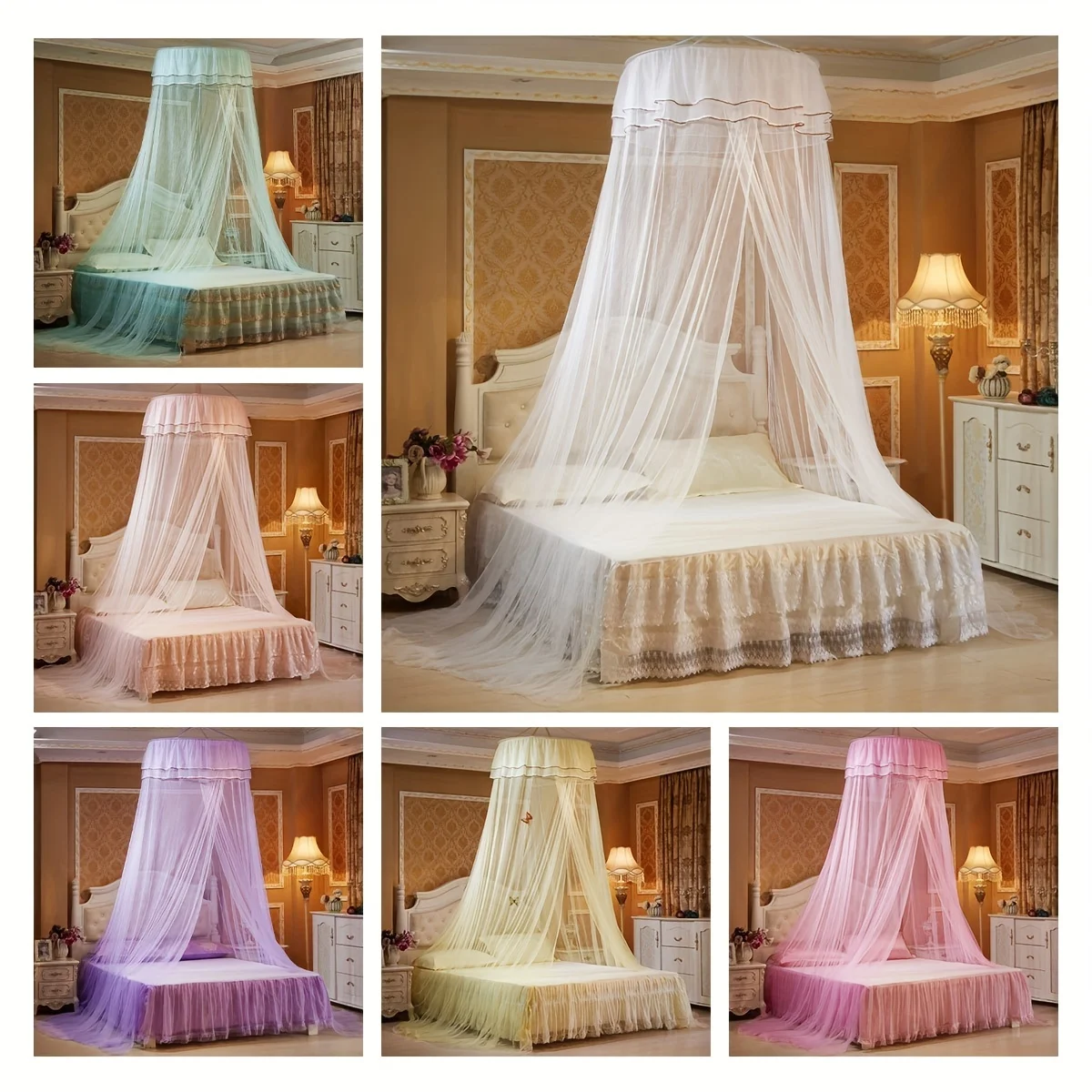 1pc Solid Color Hanging Dome Mosquito Net, Bed Canopies & Drapes Hanging Decoration For Home Bedroom Dorm Room Adult