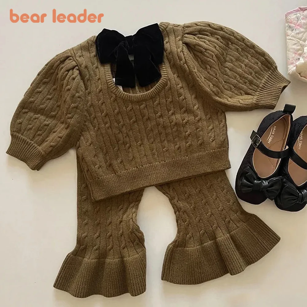 

Bear Leader/корейский комплект для девочек; Коллекция 2023 года; Сезон осень-зима; Новинка; Модный пуловер с бантом для девочек; Свитер; Вязаные брюк...