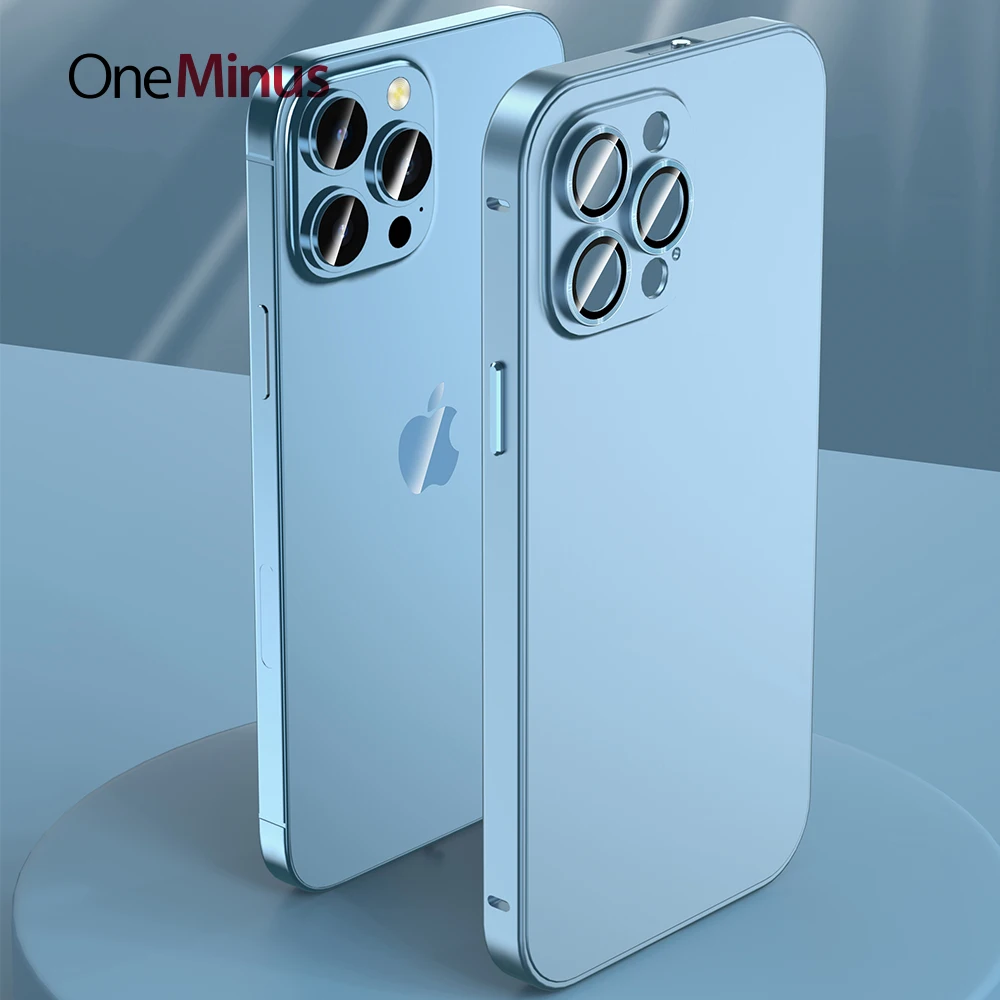 

Роскошный металлический матовый чехол для iPhone 14 Pro Max, чехол 14Plus, 13, 12, кожаный чехол со встроенным стеклом, протектор объектива, рамка из алюм...