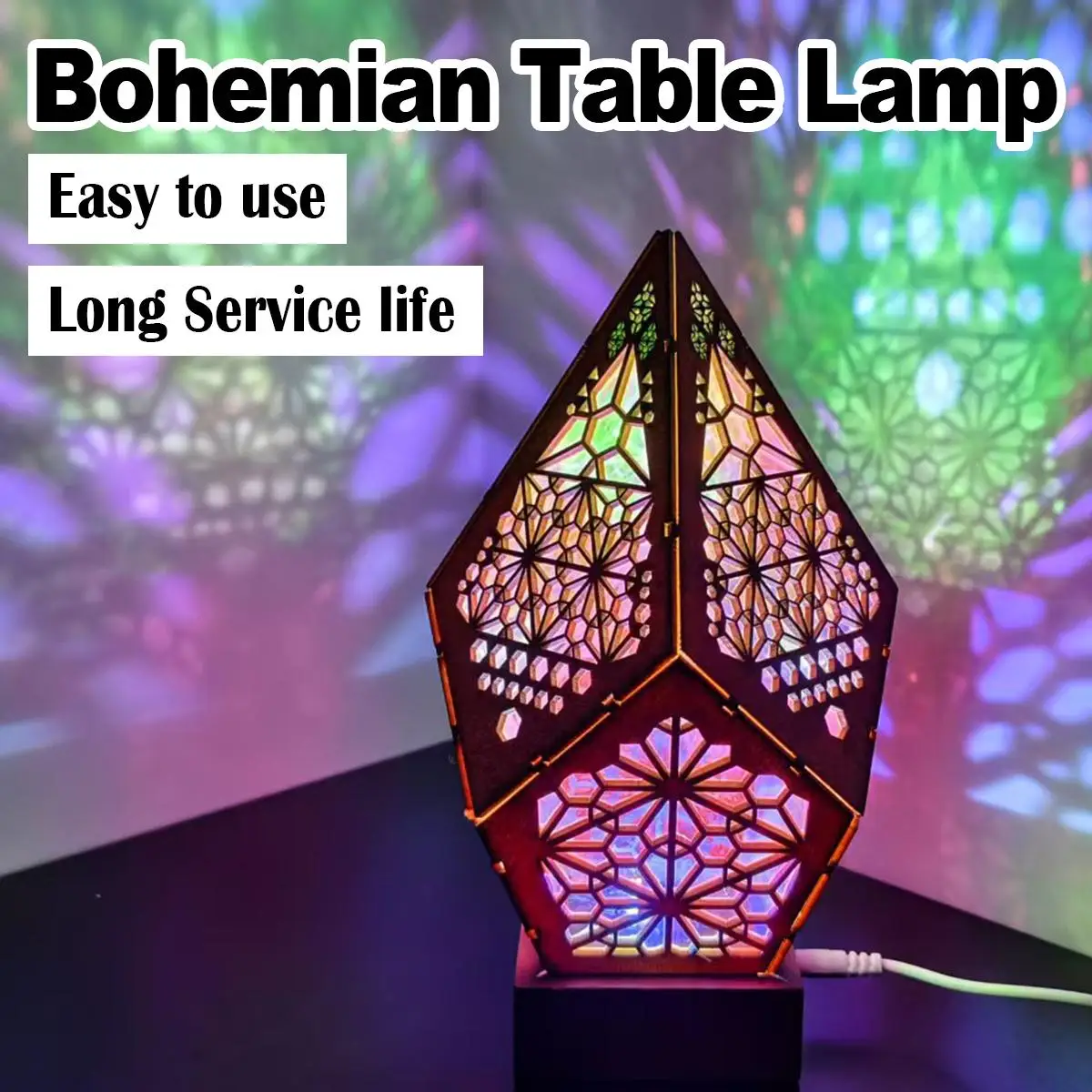 Фото Usb Bohemian привел проекционный стол лампы проектора света ретро крытый звезда красочные огни эффект узор и деревянный ночной постели №1