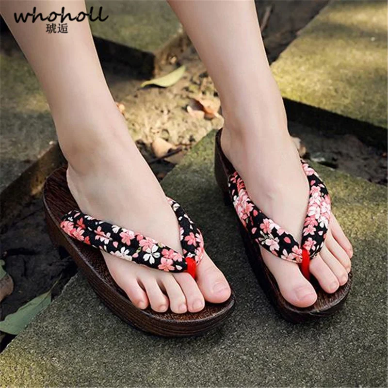 

WHOHOLL Women wedge Sandals Japanese wooden Geta Clogs Anime cosplay shoes Coser Women Wooden Flip-flops Female slippers Shoes