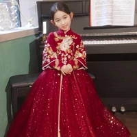 2021 new children ancient clothes girls chinese style red retro hanfu new years greetings costume party evening princess skirt