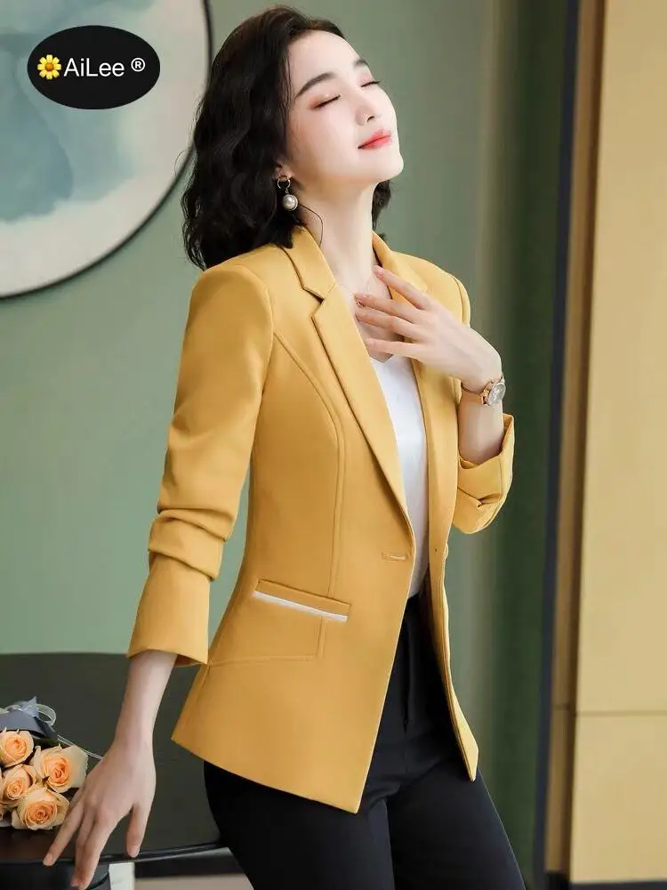 New Designer Blazer Suit Women Korean Slim Fashion Patchwork Jacket Single Button Lady Office Small Coat Business Work Tops