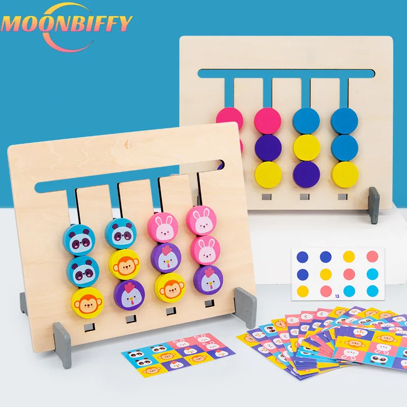 

Montessori Wooden Educational Toys Colors Fruits Double Sided Matching Game Logical Reasoning Training Slide Activity Boards Toy