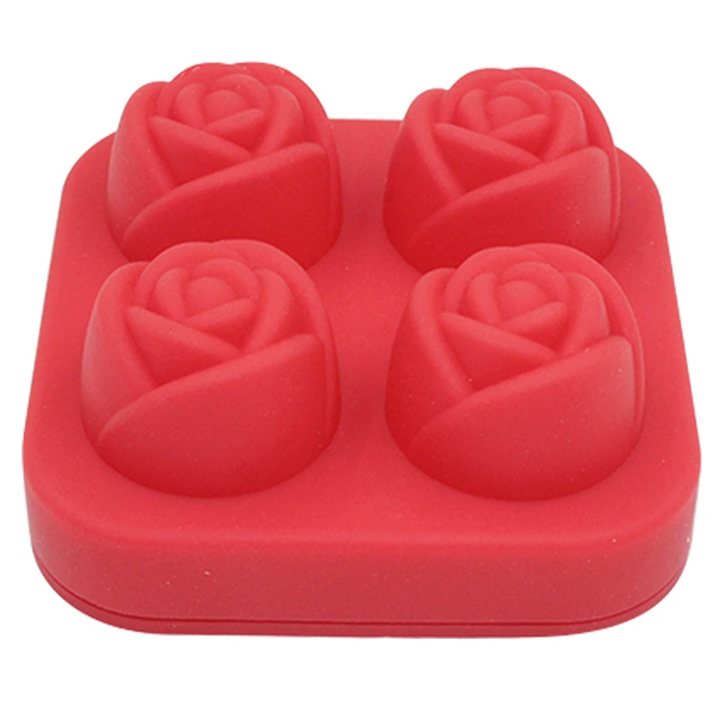 

4 Grids Silicone Ice Cube Form Rose Shape Icecream Mold Freezer Cream Ball Maker Reusable Whiskey Cocktail Mould Bar Tools