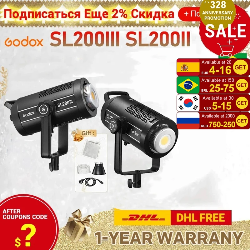 Светодиодная лампа для видеосъемки Godox SL200III SL200II дневной свет с креплением Bowens