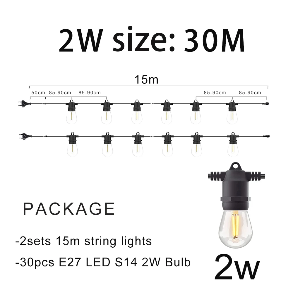 

Светодиодная гирлянда Foroureyeyes S14 E27 теплый белый свет 15 метров