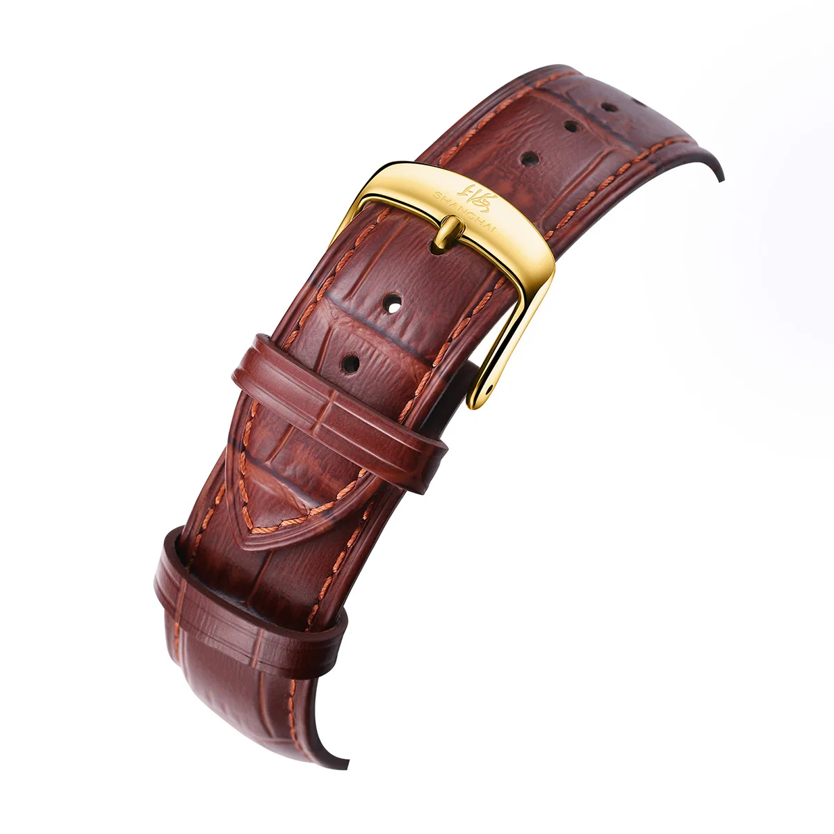 Фото Мужские наручные часы Shanghai Watch 18K Gold Star, 41 мм, с сапфировым стеклом, автоматическим механическим механизмом, календарем, кожаным ремешком, S8933 №5