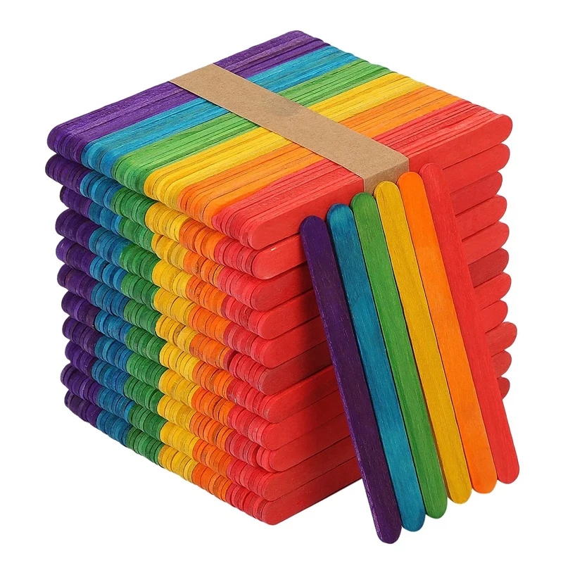 

1000 PCS Colored Popsicle Sticks, Natural Lollipop Sticks Jumbo Wooden Lolly Sticks For Craft Homemade DIY Model Making