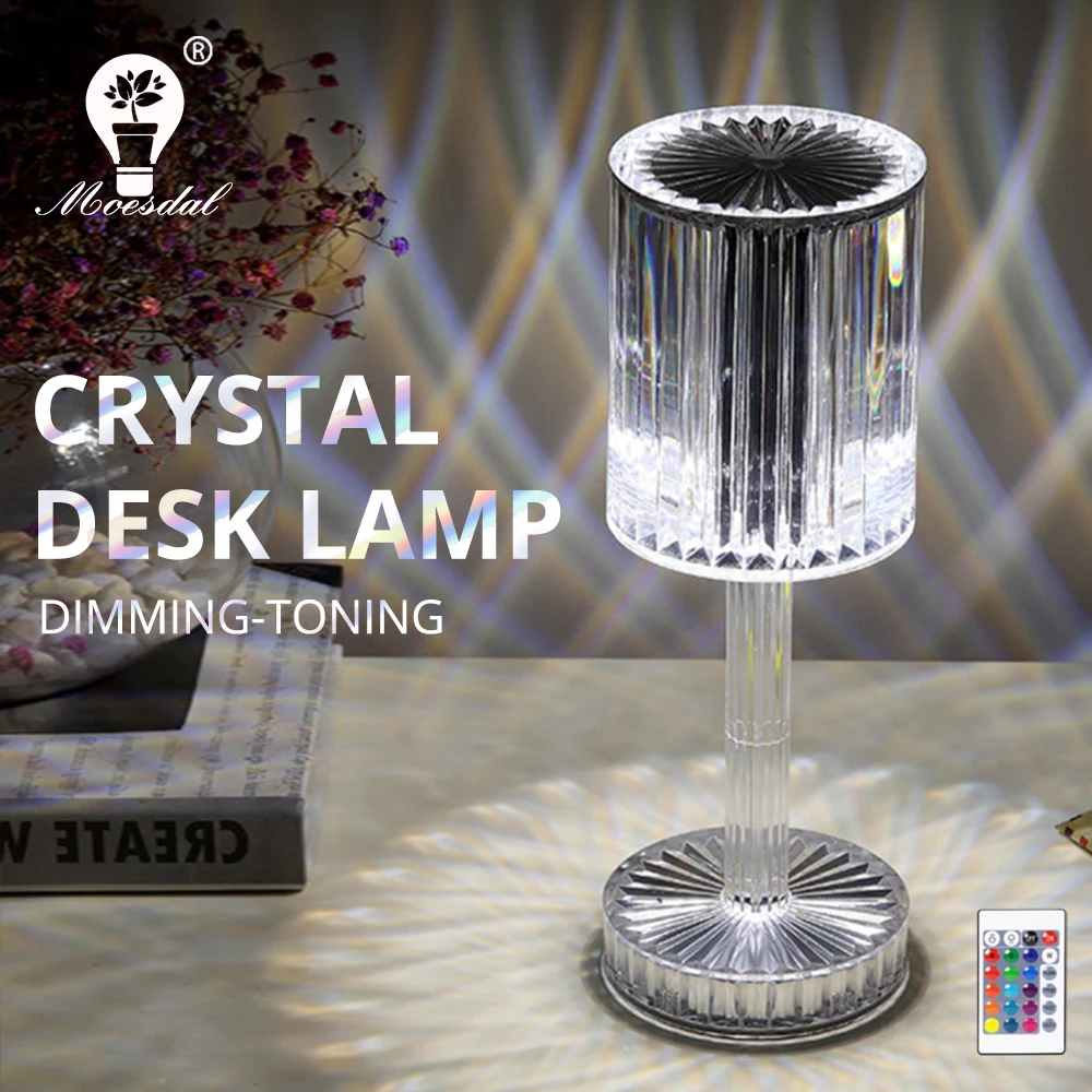 LED Crystal Projection Desk Lamp Rechargeable RGB Night Light Bedroom Bedside Atmosphere Light Gift Bar Restaurant Decoration