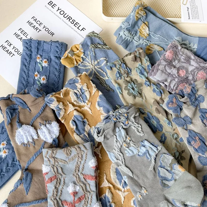 10Pair Cute Print Cotton Socks Women Fashion Harajuku Streetwear Long Socks Autumn Winter Cycling Leg Warmers Korean Calze Donna