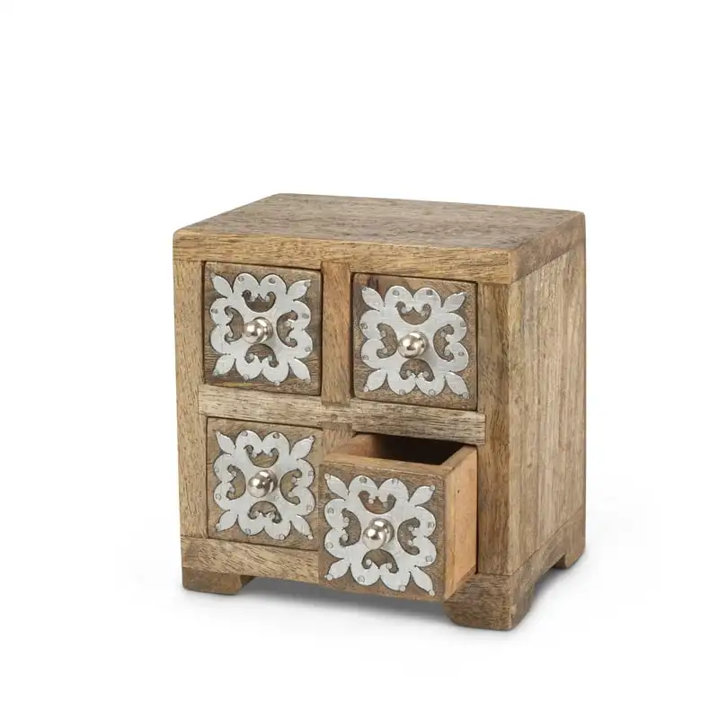 

Mango Wood with Metal Inlay Heritage 4-drawer Box.