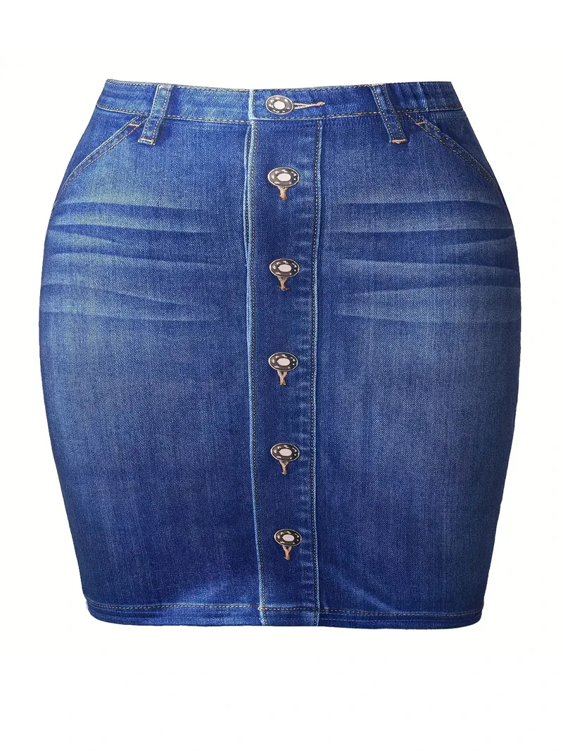 Летняя повседневная женская юбка с имитацией джинсовой ткани бабочкой