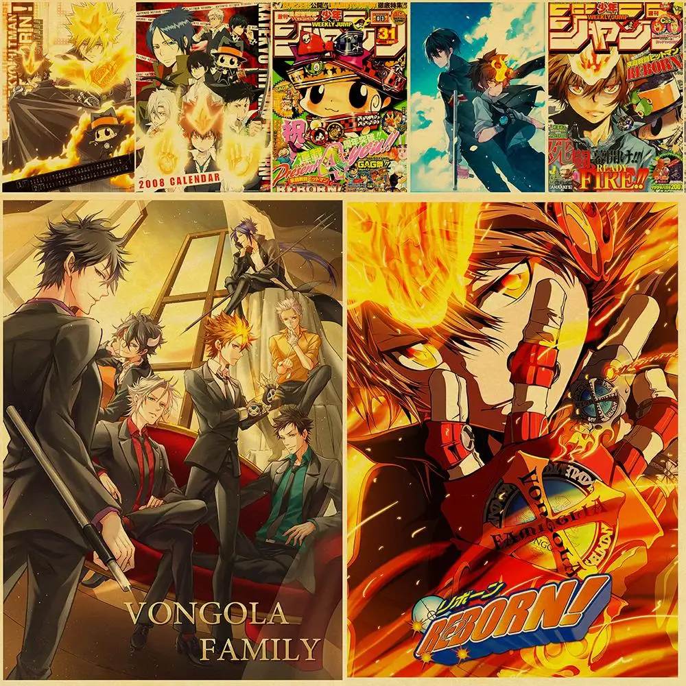 

Хитман Реборн! Плакаты из японского аниме, постер на стену из крафт-бумаги, домашний декор, картины для кабинета, спальни, бара, кафе, настенн...