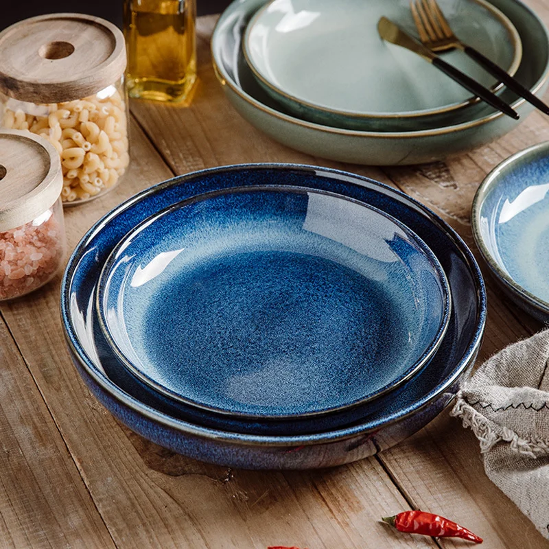 

Nordic Ceramic Food Dish Plate Household Pottery Round Dishes Salad Platter Dinner Deep Plates Hotel Restaurant Dinnerware