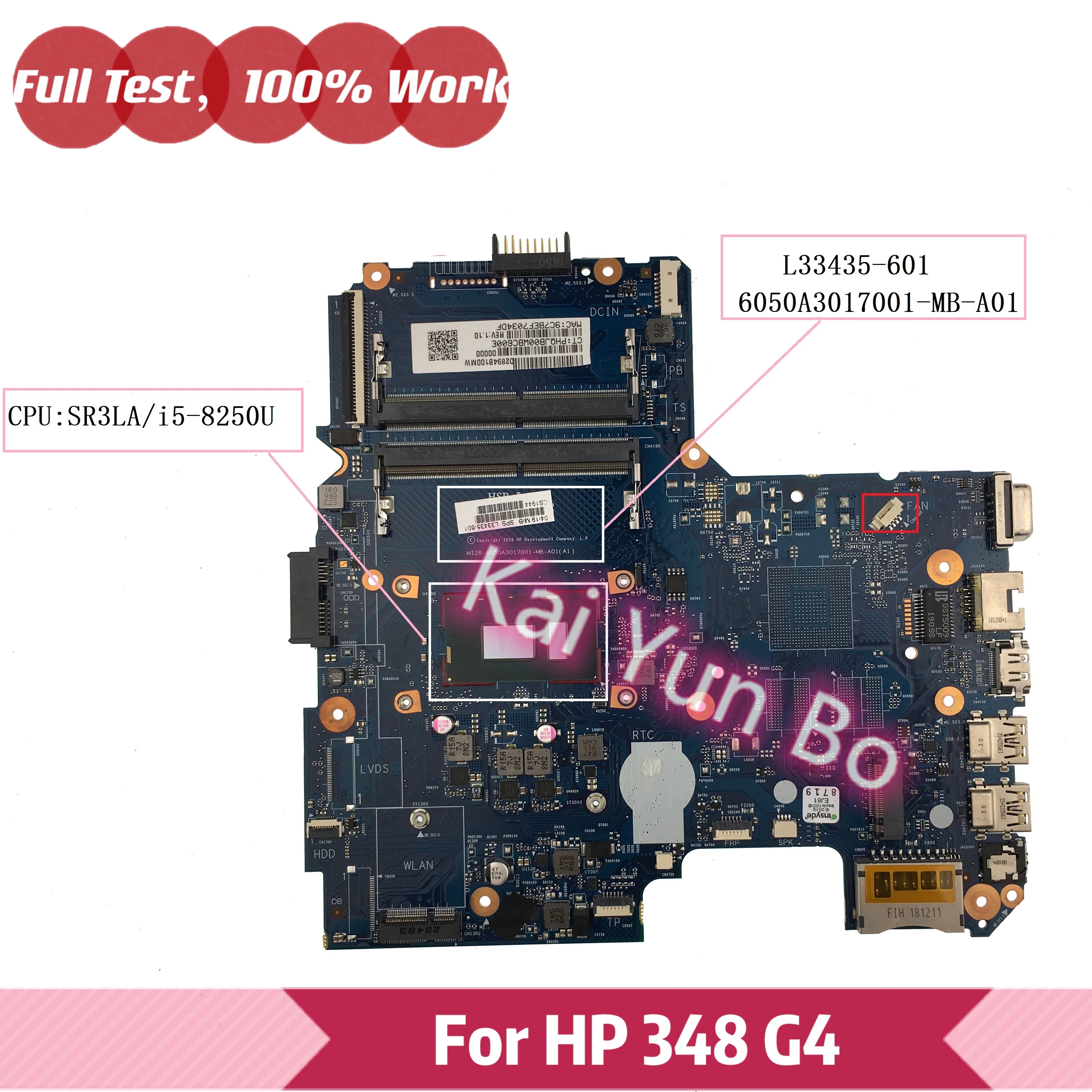 

For HP 348 G4 340 G4 TPN-I124 Laptop Motherboard L33435-501 L33435-001 L33435-601 6050A3017001 With I5-8250U CPU DDR4 Tested
