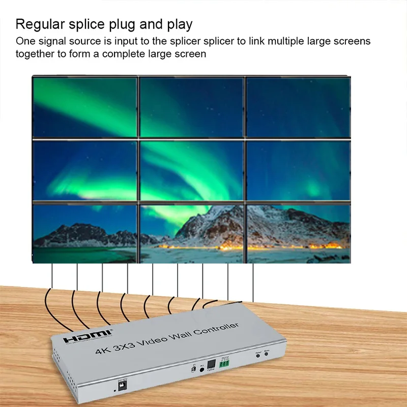 Фото Видеоконтроллер настенный 4K, 3x3 HDMI TV, сращивающаяся коробка с 1 входом, 9 выходами, процессор с экраном процессора HDMI TV и RS232 №2