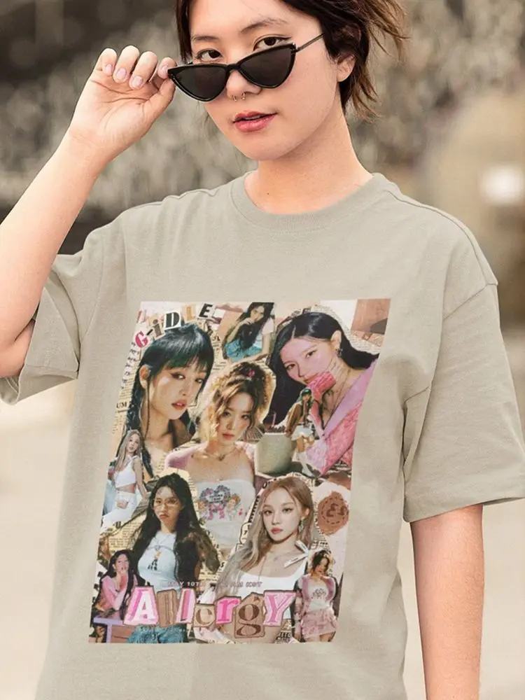 

KPOP (G) i-dle Girls' T-shirt Summer Casual Cotton Round Neck Short Sleeve Harajuku Fashion Oversized Women's Tee Top Y2K Women