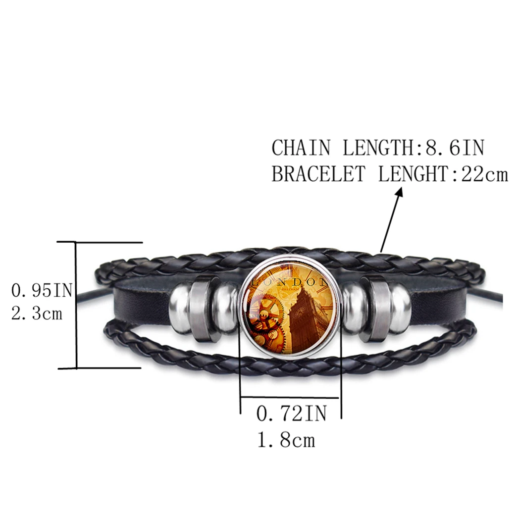 Браслет с узором в виде шестеренок черный кожаный плетеный браслет компасом для