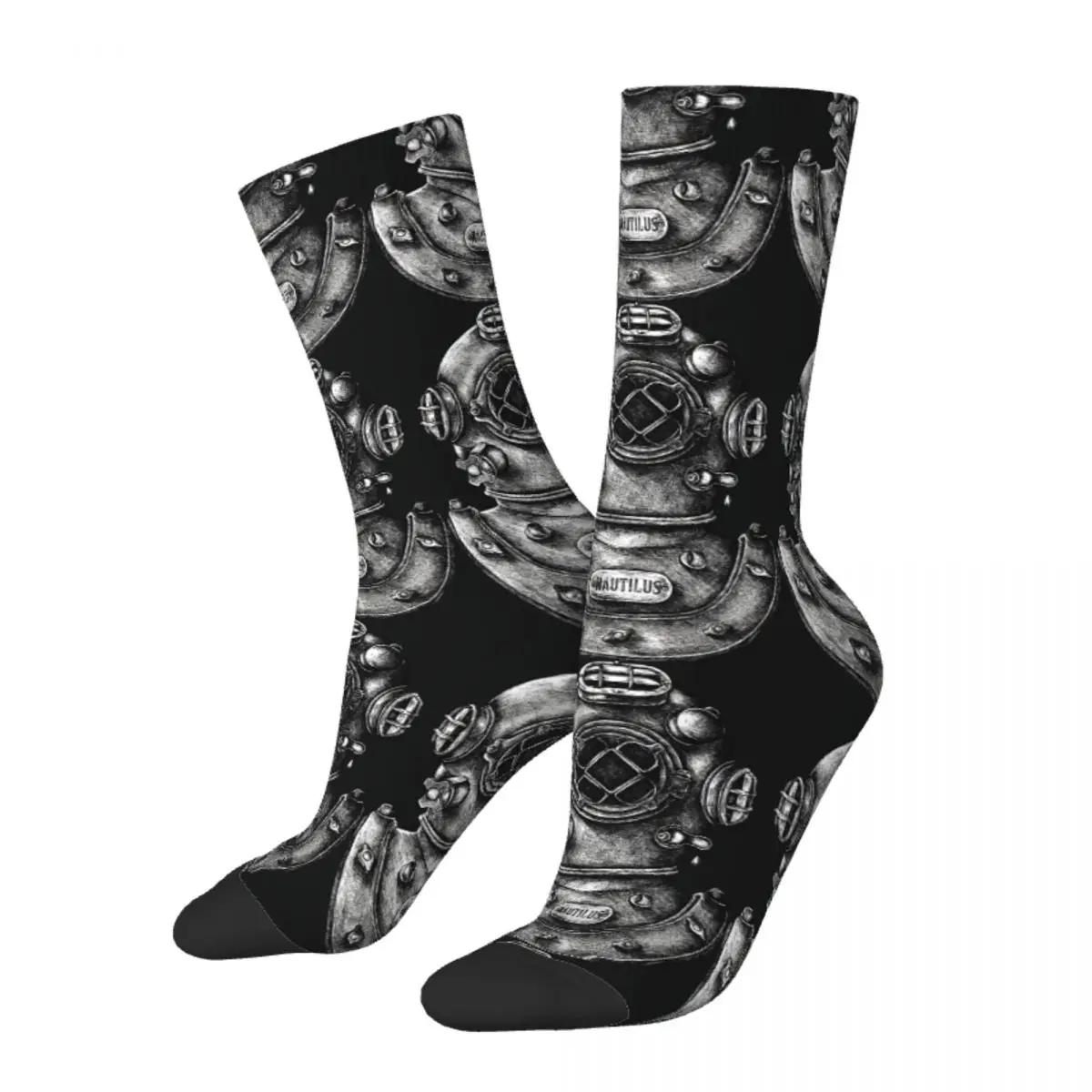 

Funny Crazy Sock for Men Helmet-1 Hip Hop Harajuku Dive Scuba Diving Happy Seamless Pattern Printed Boys Crew Sock Novelty Gift