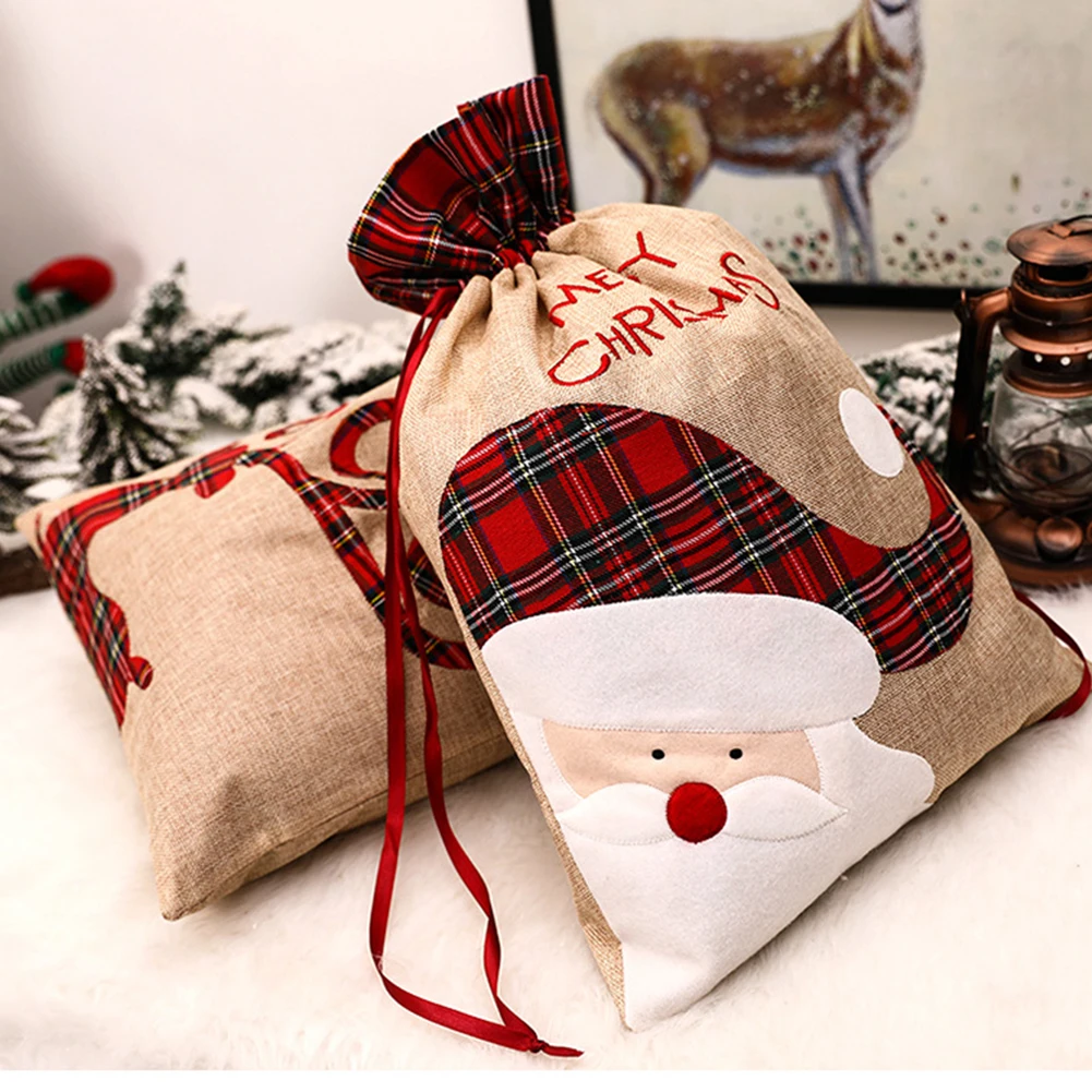 

Drawstring Bags Christmas gift bag Pouch Linen Portable Xmas decor Birthday Candy Bag Present wrap Wedding Home