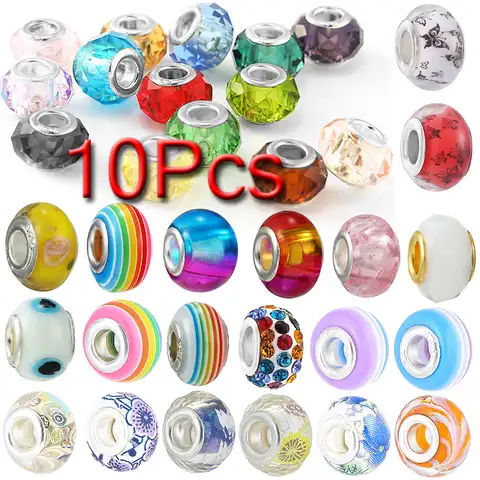 Beads with large holes made of Muranian glass, 10 pcs/lot, handmade suspensions “do it yourself”, necklaces for women and men ...