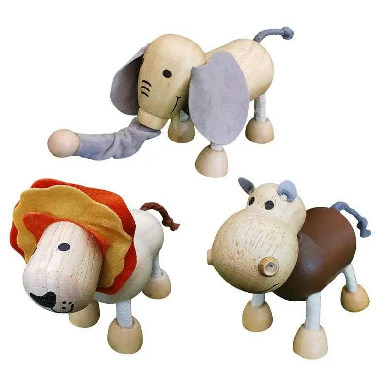 

Desktop Toy Ornaments Solid Wood Animal Doll Model Wooden Forest Animal Education Toys For Toddlers Elephant Hippo Lion
