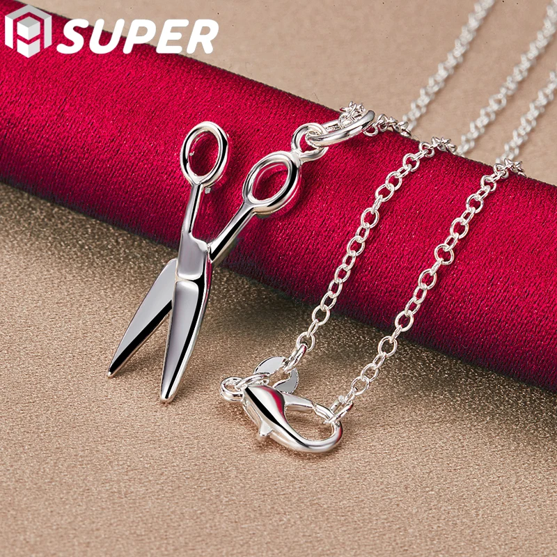 

925 Sterling Silver 16-30 Inch Chain Scissors Pendant Necklace For Woman Fashion Wedding Engagement Party Charm Jewelry
