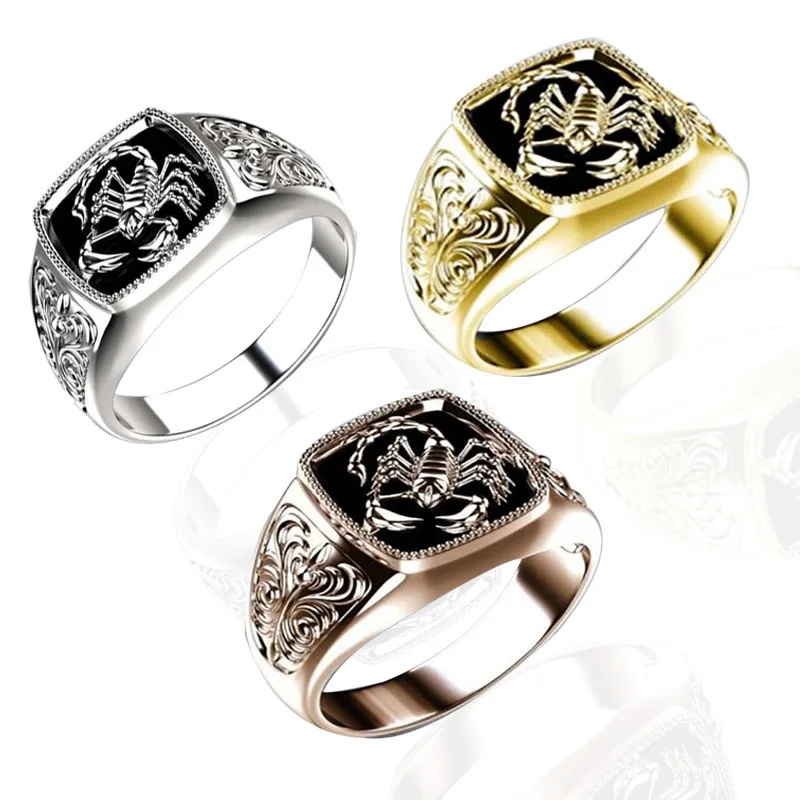 

Ofertas Wholesale Free Shipment 3 Colors Fashion Scorpion Pattern Muslim Men Ring Retro Gothic Punk Style for Party Male Jewelry