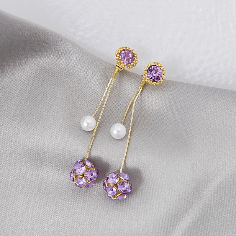 

Purple Pearl Tassel Earrings 925 Silver Needle Trendy Personality Diamond Ball Two Wearing Earrings Earings Fashion Jewelry 2020