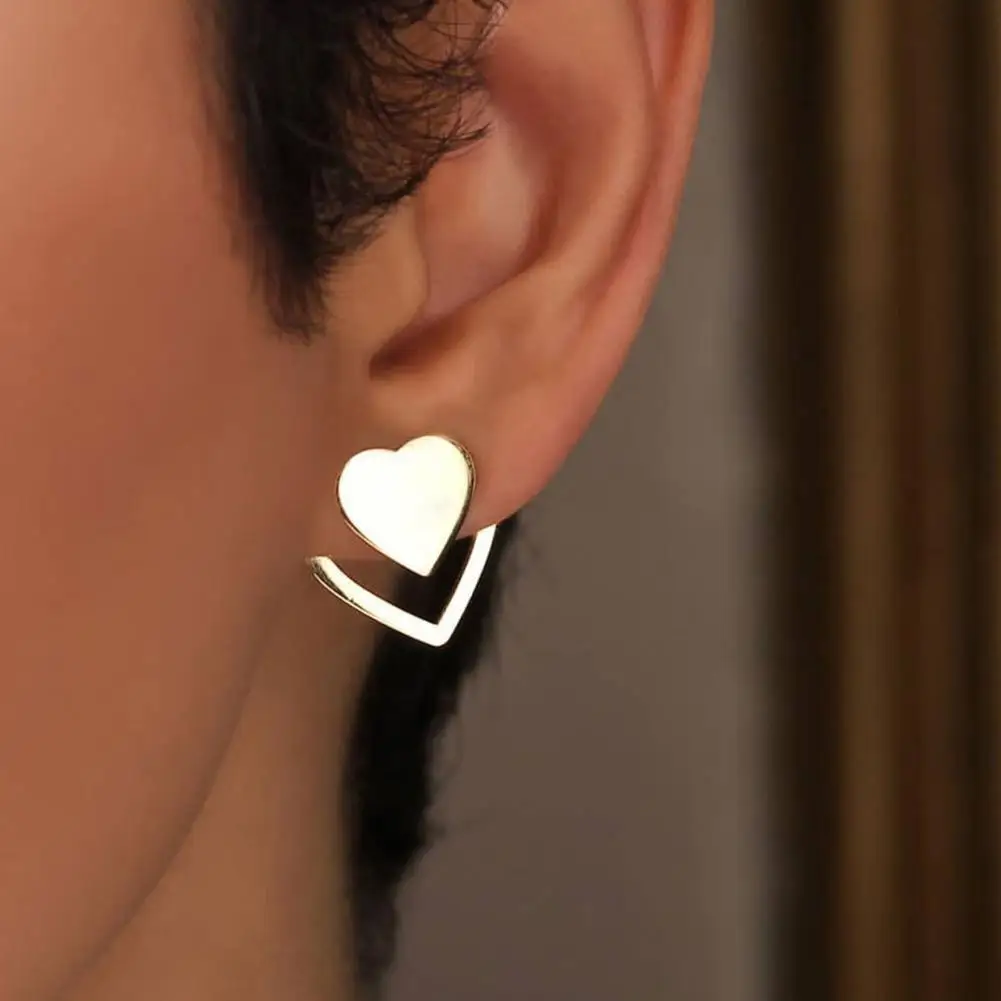 

1 Pair Stud Earrings Two Layers Heart Simple Women Exquisite All Match Ear Studs for Daily Wear