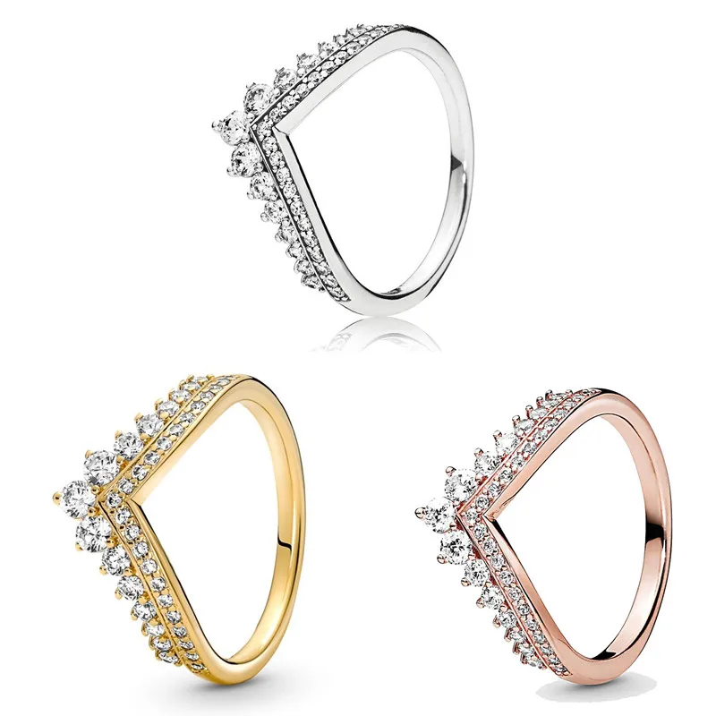 

Original Moments Gold Timeless Wish Tiara Ring For Women 925 Sterling Silver Wedding Gift Fashion Jewelry