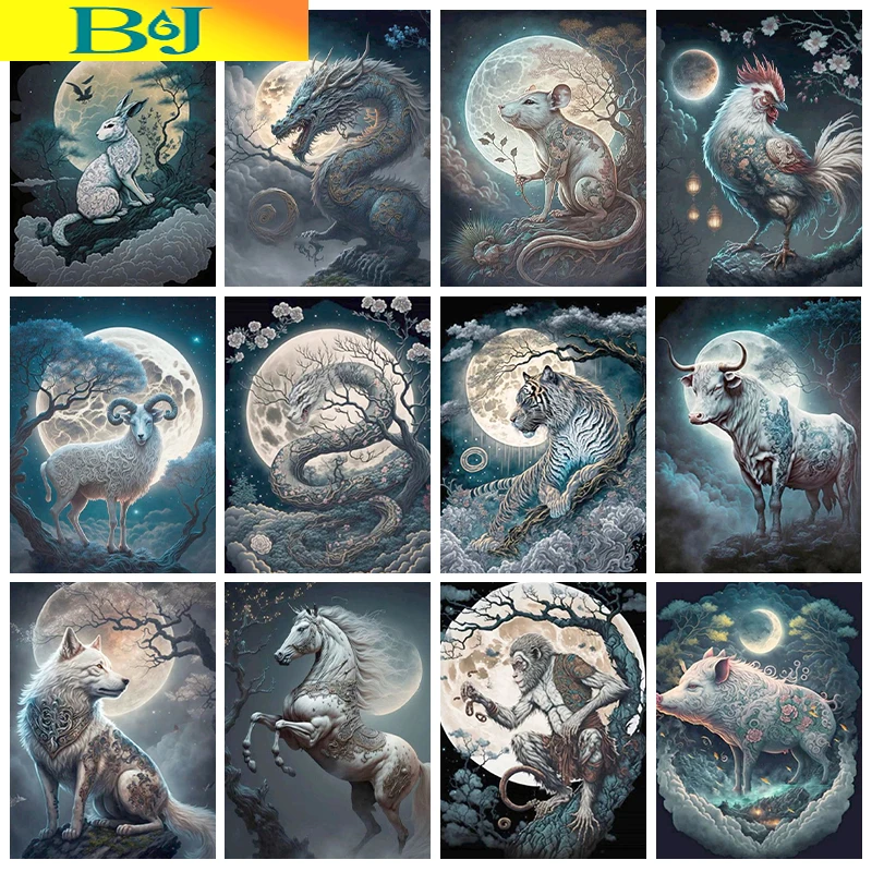 

Zodiac 5D Diamond Painting Moonlight Diamond Embroidery Painting Tiger Diamond Mosaic Cross Stitch Set Home Decoration DIY Gift