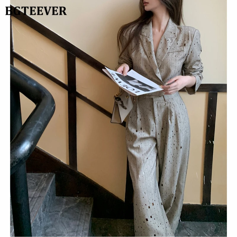 Пиджак BGTEEVER женский с принтом свободный двубортный пиджак длинным рукавом и