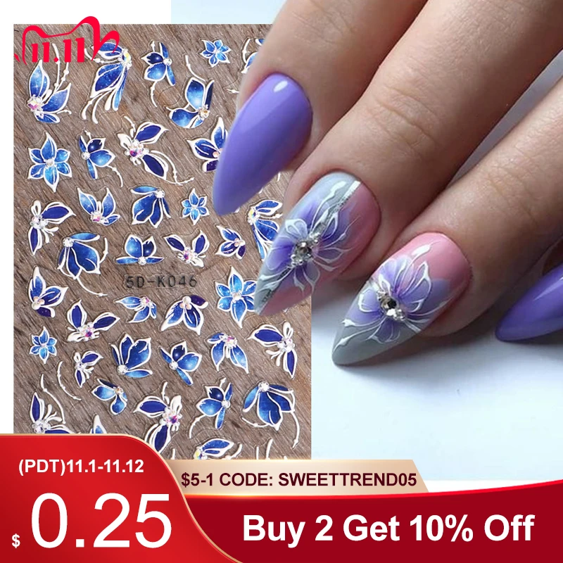 

Звездный синий цветок стикер для ногтей элегантный 5D Винтаж слайдер тисненая Наклейка Фольга дизайнер Маникюр Стикер польский Советы LA5D-K