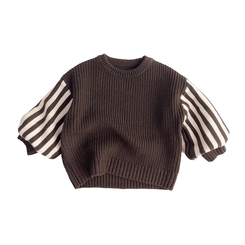 

Baby Boys Sweater Striped Sleeve Autumn Winter Sweaters Fashion Pullover Knitting Tops Retro Kids Clothing 1-6 Years 2022 New