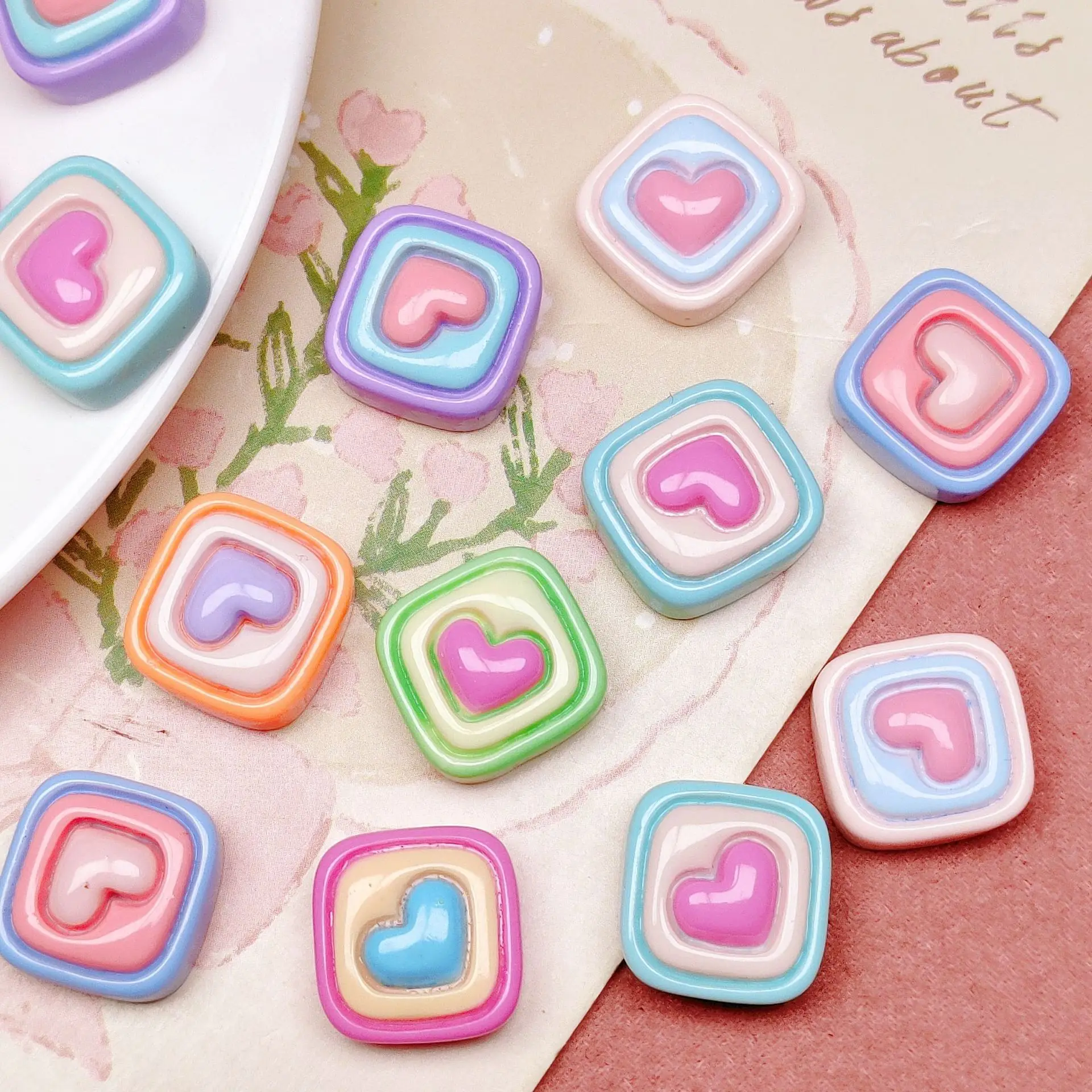 

New Product Resin Bright Surface Mixed Color Iove Square Shape 20Pcs Scrapbook DIY Jewelry Decoration Hair Clip Accessories