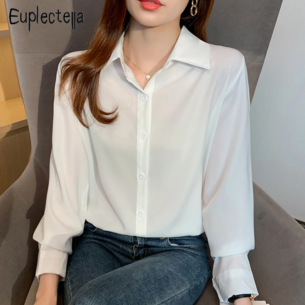 

Женская однотонная одежда Euplectella, новая элегантная рубашка с длинным рукавом, топы, воротник с лацканами, кардиган, блузки, дышащая коллекция 2022