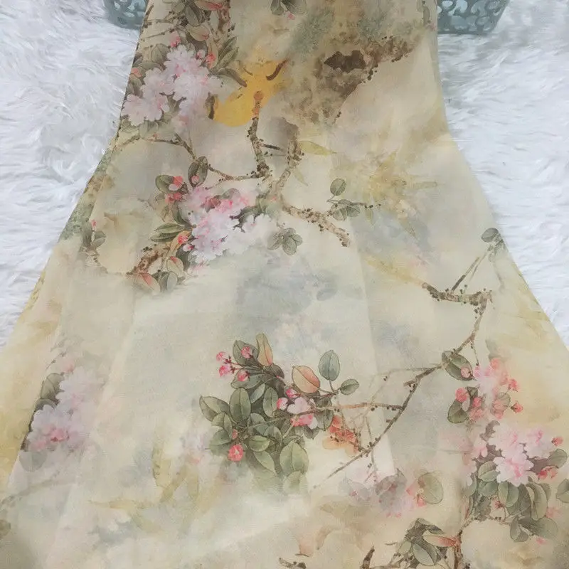 2021 Print Chiffon Flowers Fabrics By The Meter Designer DIY Sewing Silk Scarf Dress Needlework Material images - 6
