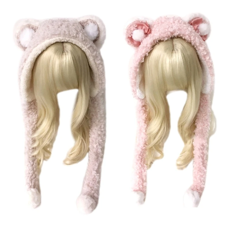 

Плюшевые шапки с милыми ушками, зимняя теплая шапка с помпонами, украшение для взрослых