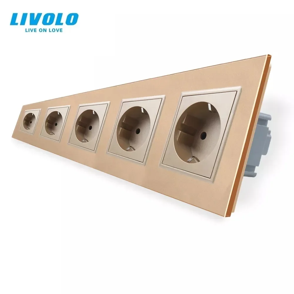 Стандартная розетка Livolo EU из хрустального стекла многофункциональная с пятью