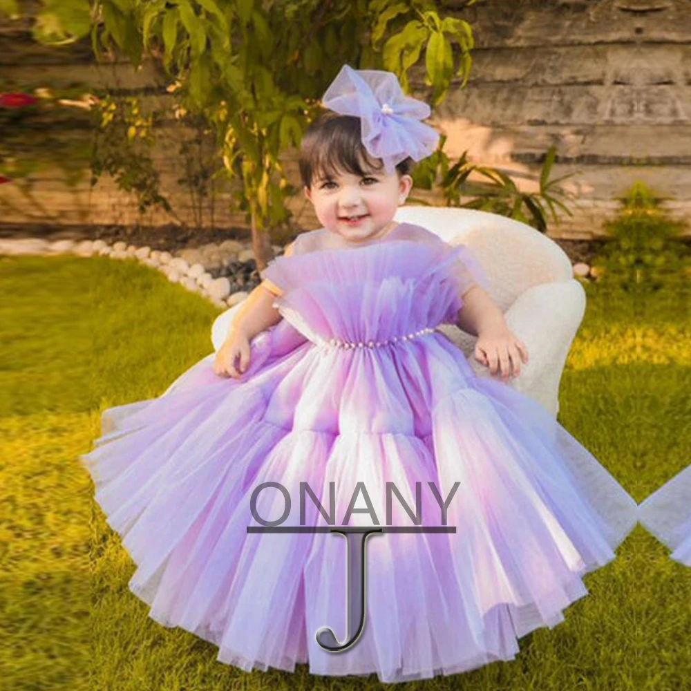 

JONANY Fancy Flower Girl Dress Pearls Tulle Dropping Shipping Baby First Communion Beauty Party Dress Robe De Demoiselle