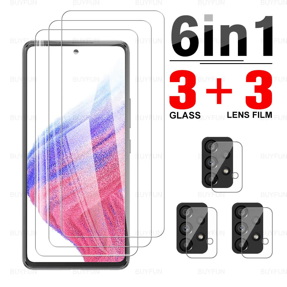 

6 в 1 закаленное стекло для Samsung Galaxy A53 5G, Защита экрана для Samsung A73 A33 A23 A13 A03 Core, Защитная пленка для объектива камеры