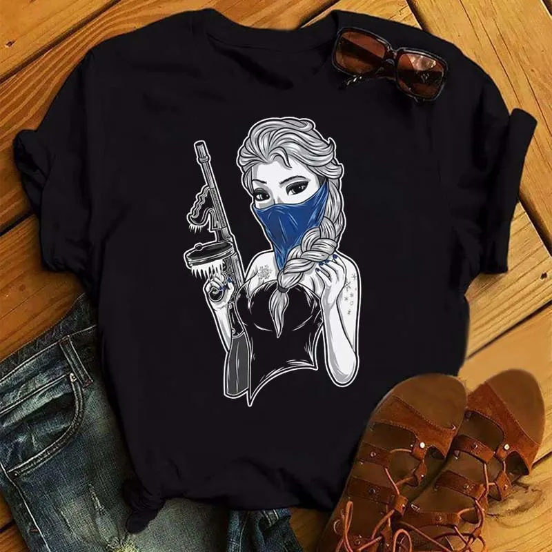 

New T-shirts for Women Fashion Punk Princess Print T Shirt Streetwear Short Sleeves Clothes Kawaii T Shirt Female Tops