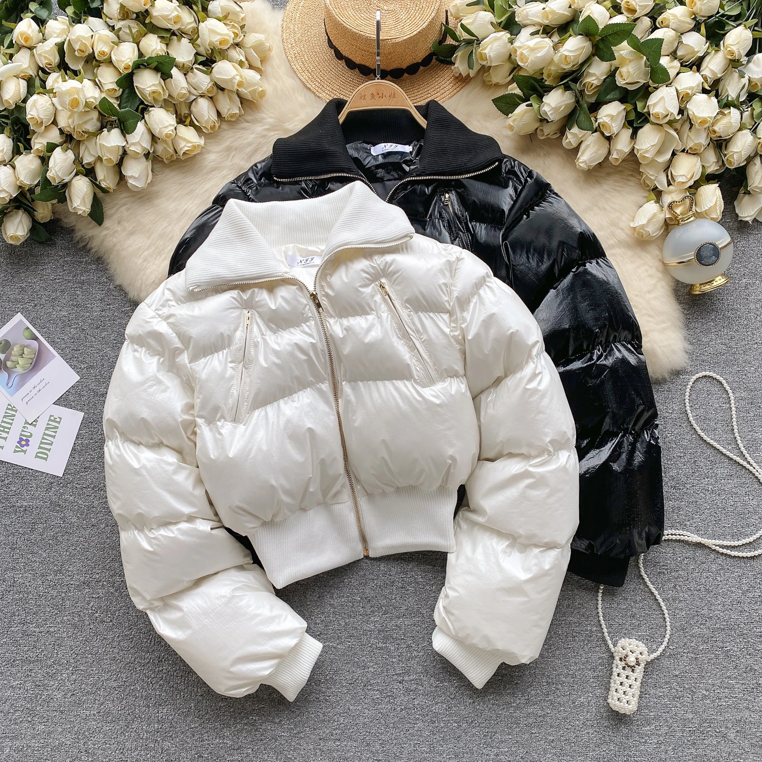 

Женские шикарные короткие парки, зимнее модное пальто с отложным воротником, куртка с подкладкой, Повседневная элегантная верхняя одежда на молнии