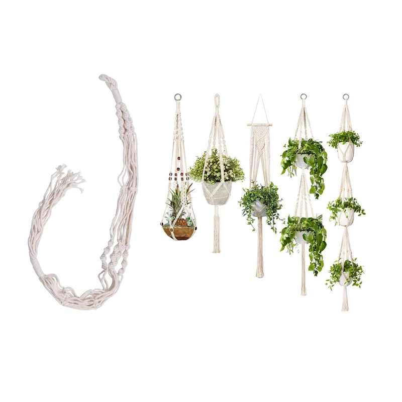 

8 Pcs Macrame Plant Hangers Handmade Cotton Rope Hanging Planters Set Flower Pots Holder Stand, 3Pcs White & 5Pcs Beige
