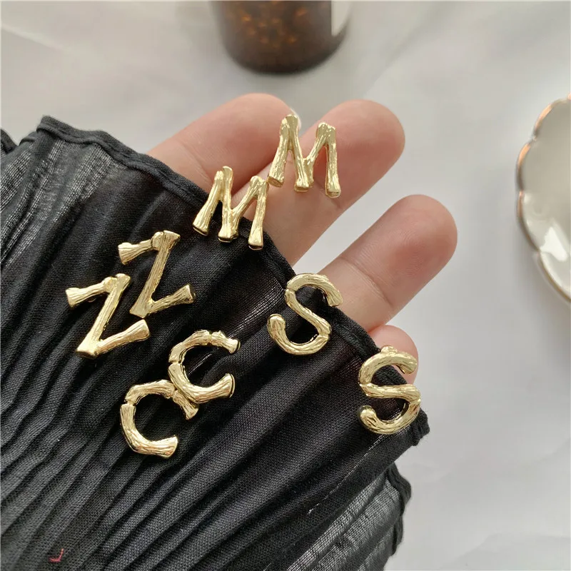 

Personality Gold Color Letter Stud Earrings Retro Baroque Style Matte Earrings Temperament Earrings for Women Statement Jewelry